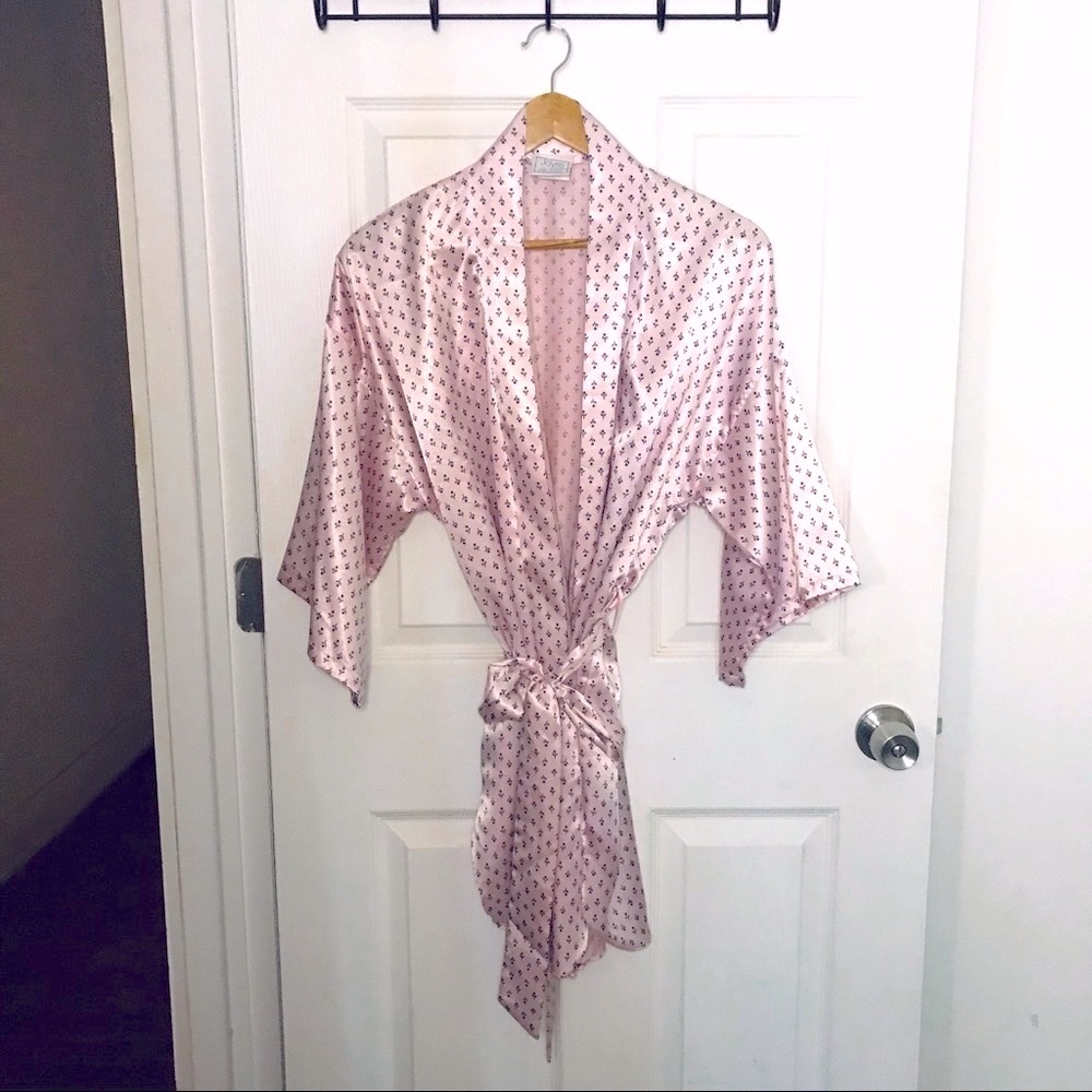 VTG Vintage Blush Pink Silk Satin Kimono Robe